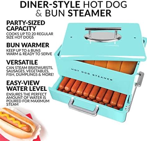 Nostalgia Extra Large Diner Style Steamer 20 Hot Dogs And 6 Bun
