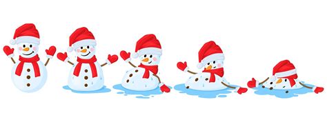 Cartoon Melted Snowman Snowmen Melting Stages Winter Funny Melts Sno