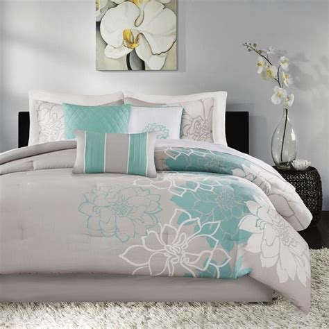 pc stunning modern floral aqua teal gray white cotton comforter