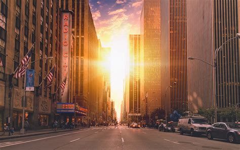 배경 화면 햇빛 시티 거리 도시 풍경 밤 건축물 차 건물 도로 구름 마천루 저녁 태양 뉴욕시 미국