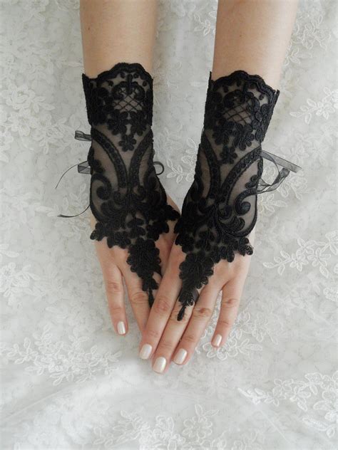 Wedding Gloves Bridal Gloves Fingerless Lace Steampunk Black Gloves