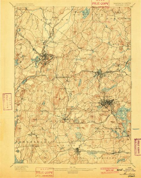 Marlborough Massachusetts 1898 1901 Usgs Old Topo Map Reprint 15x15
