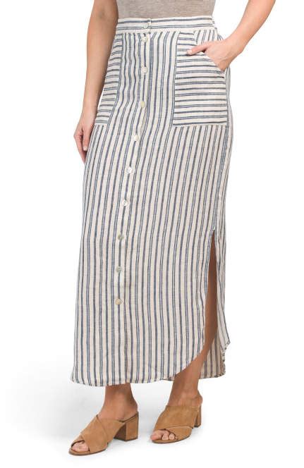 Stripe Button Down Linen Maxi Skirt Skirts Tjmaxx Maxi Skirt