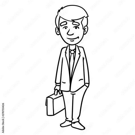 Vector Drawing Of A Businessman With Briefcase Outline Comic Cartoon