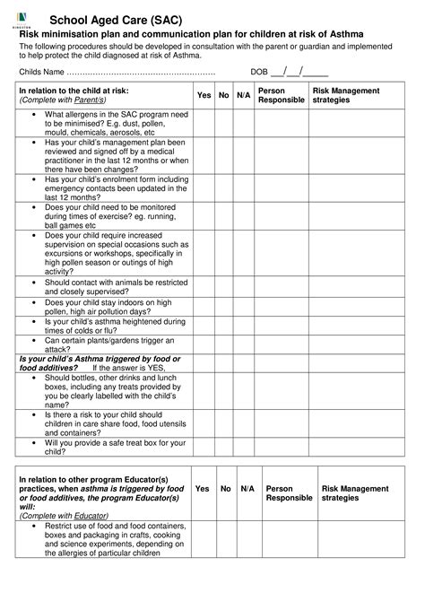 Asthma Risk Management Plan Templates At