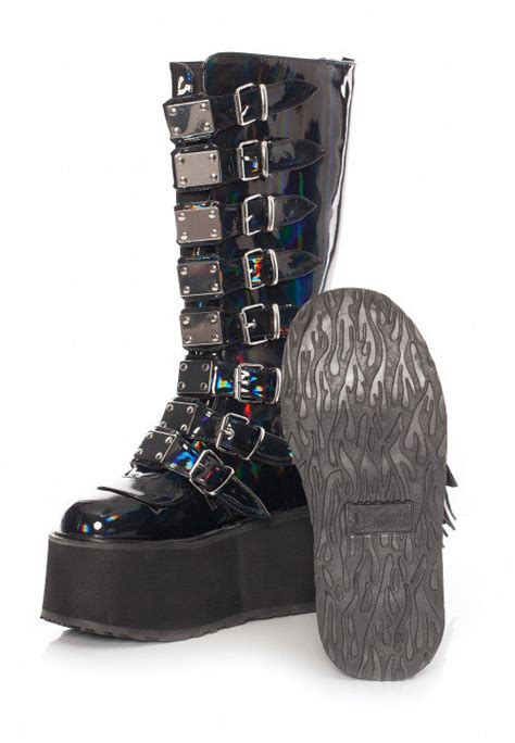 Demonia Damned 318 Boots Black Hologram Goth Mall