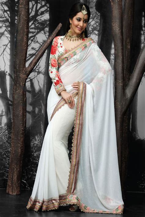 White Embroidered Sarees Collection 2013 For Girls ~ ♥ Naina Jee