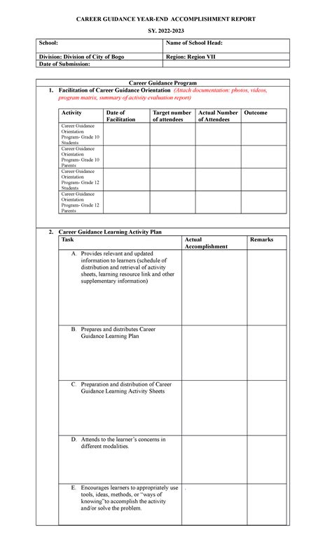 Career Guidance Implementation Report template 15 - CAREER GUIDANCE