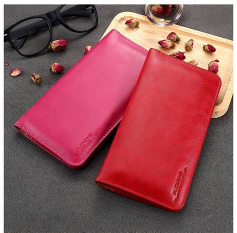 Floveme Genuine Leather Universal Mobile Phone Wallet Case Genuine