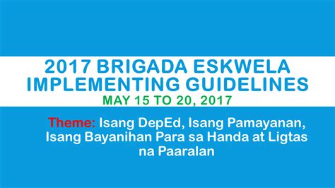 2017 Brigada Eskwela Implementing Guidelines Deped Tambayan Ph