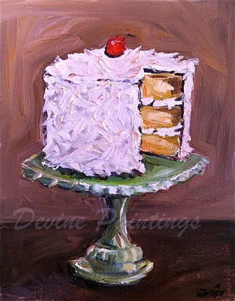 Coconut Layer Cake Oil Painting Cupcake Painting Painted Cakes Food
