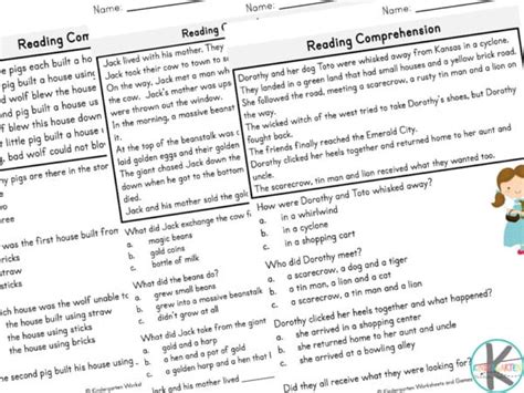 Free Printable Fairy Tale Reading Comprehension Worksheets