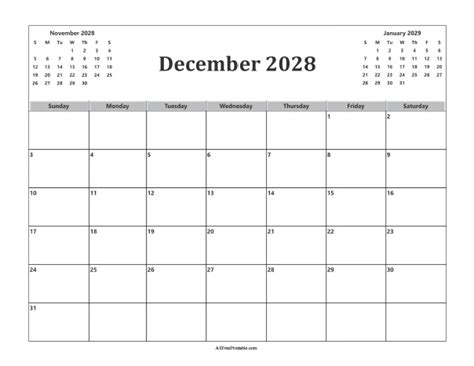 December 2028 Calendar Free Printable