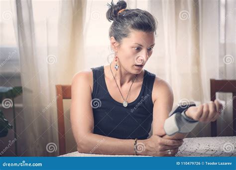 Woman Shocked With Blood Pressure Results Stock Photo Image Of Care