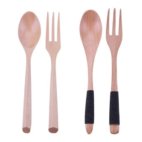 Wooden Spoon Forks Set Vintage Large Honey Wood Scoop Long Handle