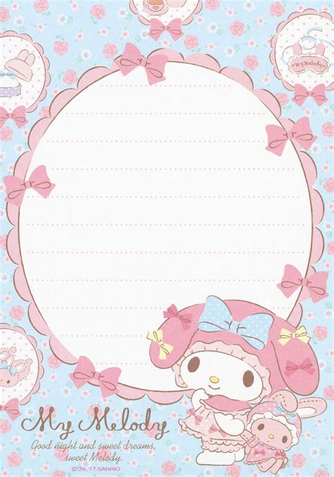 Sanrio My Melody Memo W Stickers 2017 Printable Scrapbook Paper