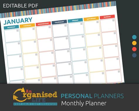 Editable Monthly Planner Keep Calm Get Organised