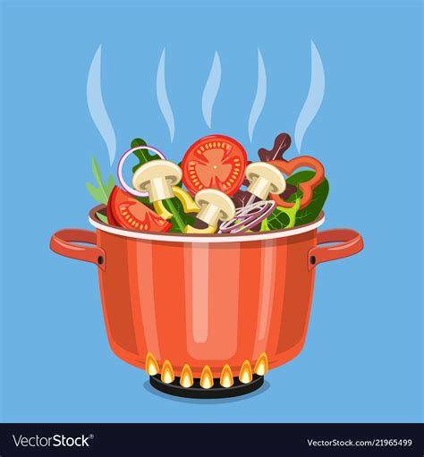 Find & download the most popular cartoon vectors on freepik free for commercial use high quality images made for creative projects. Cooking pot on stove with vegetables Royalty Free Vector