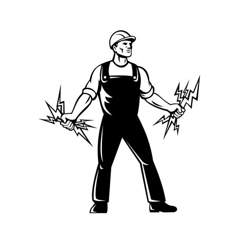 Electrician Lineworker Holding A Bunch Of Lightning Bolt Standing Retro