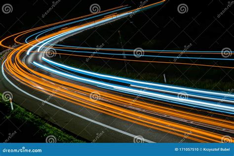 Lights Of Cars With Night Long Exposure Stock Photo Image Of Asphalt