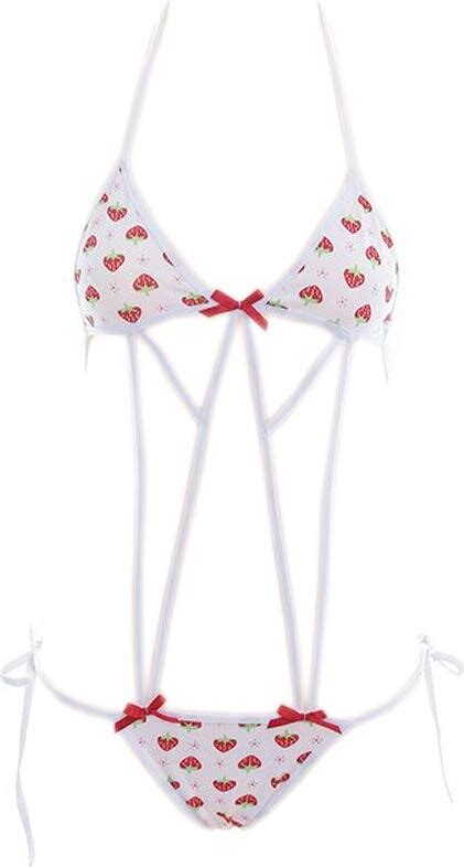 Sinmiuanime Women Lingerie Mini Bikini Strawberry Lace Up Underwear Set