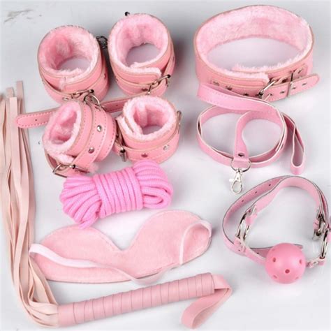 Sex Products Pcs Set Pink Leather Bdsm Set Bondage Whip Collar Eye