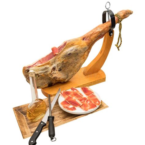Spanish Serrano Ham On The Leg With Wood Holder Stock Image Image Of Isolated Jabugo 110404669