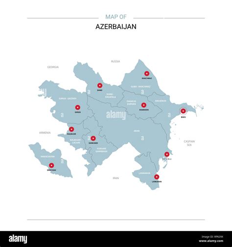 Azerbaijan Vector Map Editable Template With Regions Cities Red Pins
