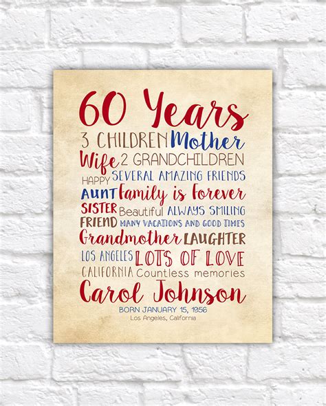 Are you hosting a 60th birthday party for your mom or dad? Birthday Gift for Mom 60th Birthday 60 Years Old Gift for