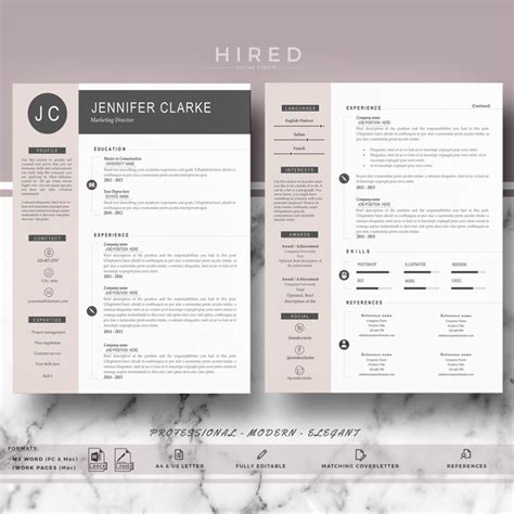 r20 jennifer clarke professional and modern cv template for word and pages resume curriculum