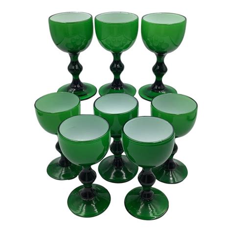 Vintage Carlo Moretti Italy Green White Cased Glass Mini Cordial Shot Glasses Set Of 8 Chairish