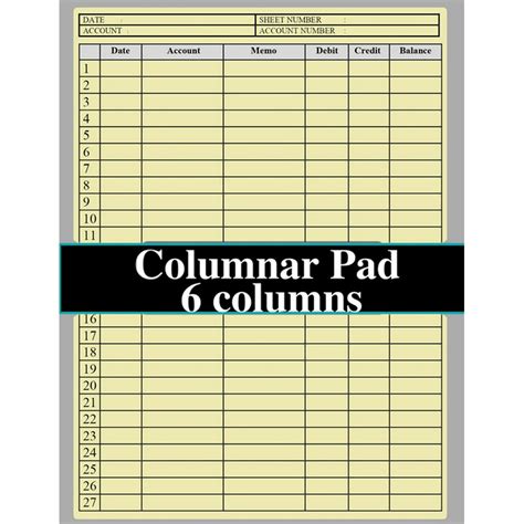 Columnar Pad 6 Columns Expense Account Ledger Idealy Sized85x11