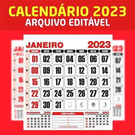 Calendário 2023 Editável Corel Draw Pdf Ilustrator Gráfica Elo7