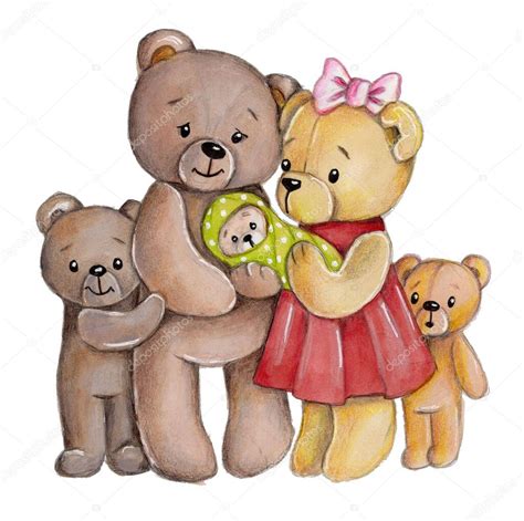 Lindo Dibujo Animado Teddy Bear S Familia Padres E Hijos Acuarela