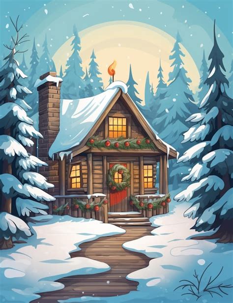 Premium Ai Image Snowy Cabin With Christmas Wreaths And Lights On The