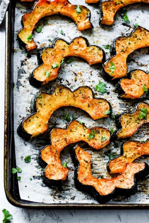 Easy Roasted Acorn Squash on a baking sheet | Acorn squash ...