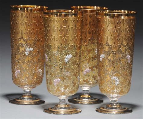 Lot 30 Lot Of 4 Moser Gilded And Enameled Footed Glasses Moser Glass Glass Art Moser