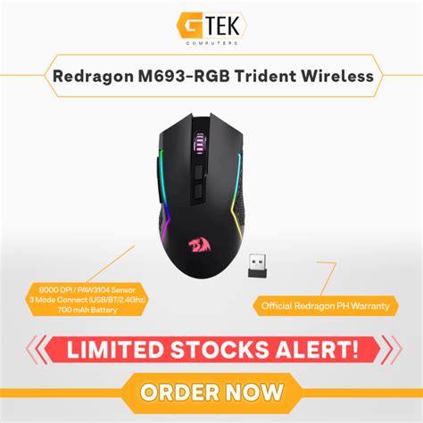 Redragon M693 Rgb Trident Wireless 8000 Dpi Gaming Mouse Lazada Ph
