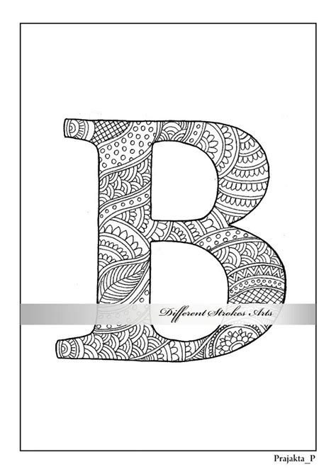 Printable Adult Coloring Book Zentangle Alphabet Coloring For Etsy