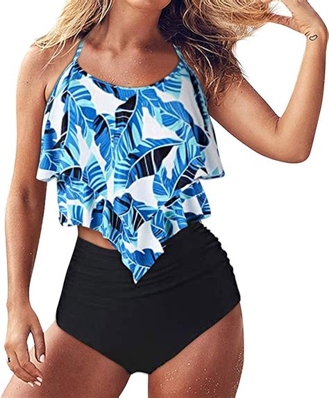 Bhft Ruched Two Piece Swimsuit High Waisted Off Shoulder Ruffle Bikini