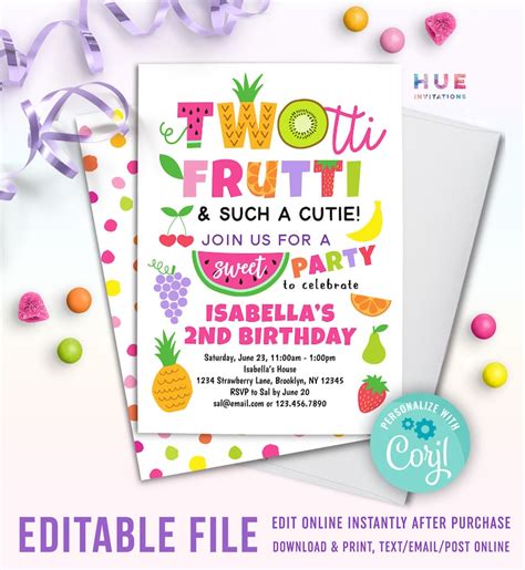 Twotti Frutti 2nd Birthday Invitation Instant Download Etsy Australia