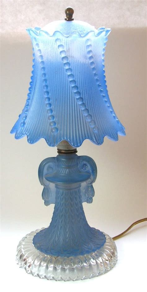 Vintage Boudoir Lamp Blue Frosted Glass Depression Bedside Etsy
