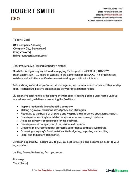 Ceo Cover Letter Examples Qwikresume