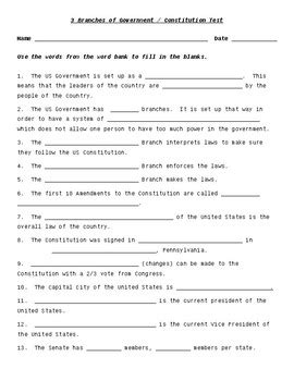 You can also review guidance on the interagency. 3 Branches of Government / Constitution Test by Dawn Speidel | TpT