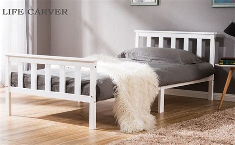 Life Carver Single Bed Wooden Frame White Solid Pine For Adults Kids