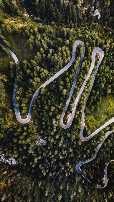 Download Wallpaper 1080x1920 Curvy Road Highway Greenfield Aerial