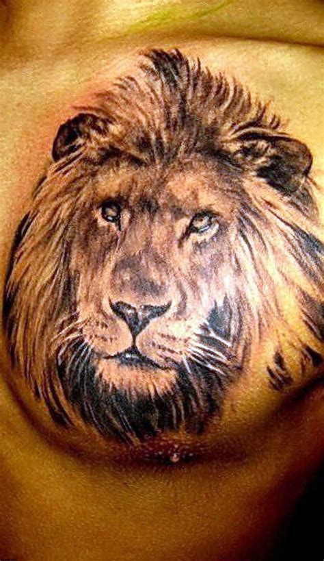 Roaring lion head tattoo on chest. Grey Ink Lion Head Tattoo On Chest - Tattoo Ideas | Lion ...