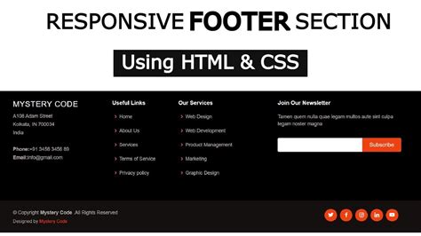Responsive Footer Section In Html And Css Html Footer Design Youtube