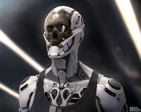White And Black Robot Skull Cyberpunk Futuristic Hd Wallpaper