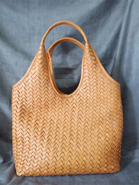 Brown Woven Leather Tote Bag Etsy Australia